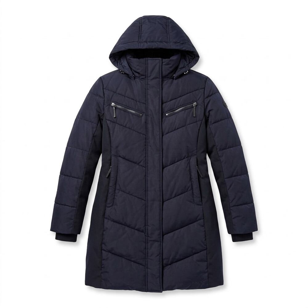 Calvin Klein Quilted Hooded Navy Blue Coat Puffer | Size XS